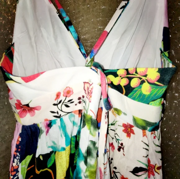 NWT-❤️-Desigual-Strappy Beach-Patch Work Wrap Maxi Dress-Size XS - Picture 4 of 16